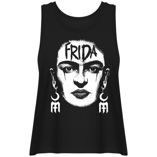 débardeur 100% coton bio noir avec l'impression du visage de Frida Kahlo dans une version Marave